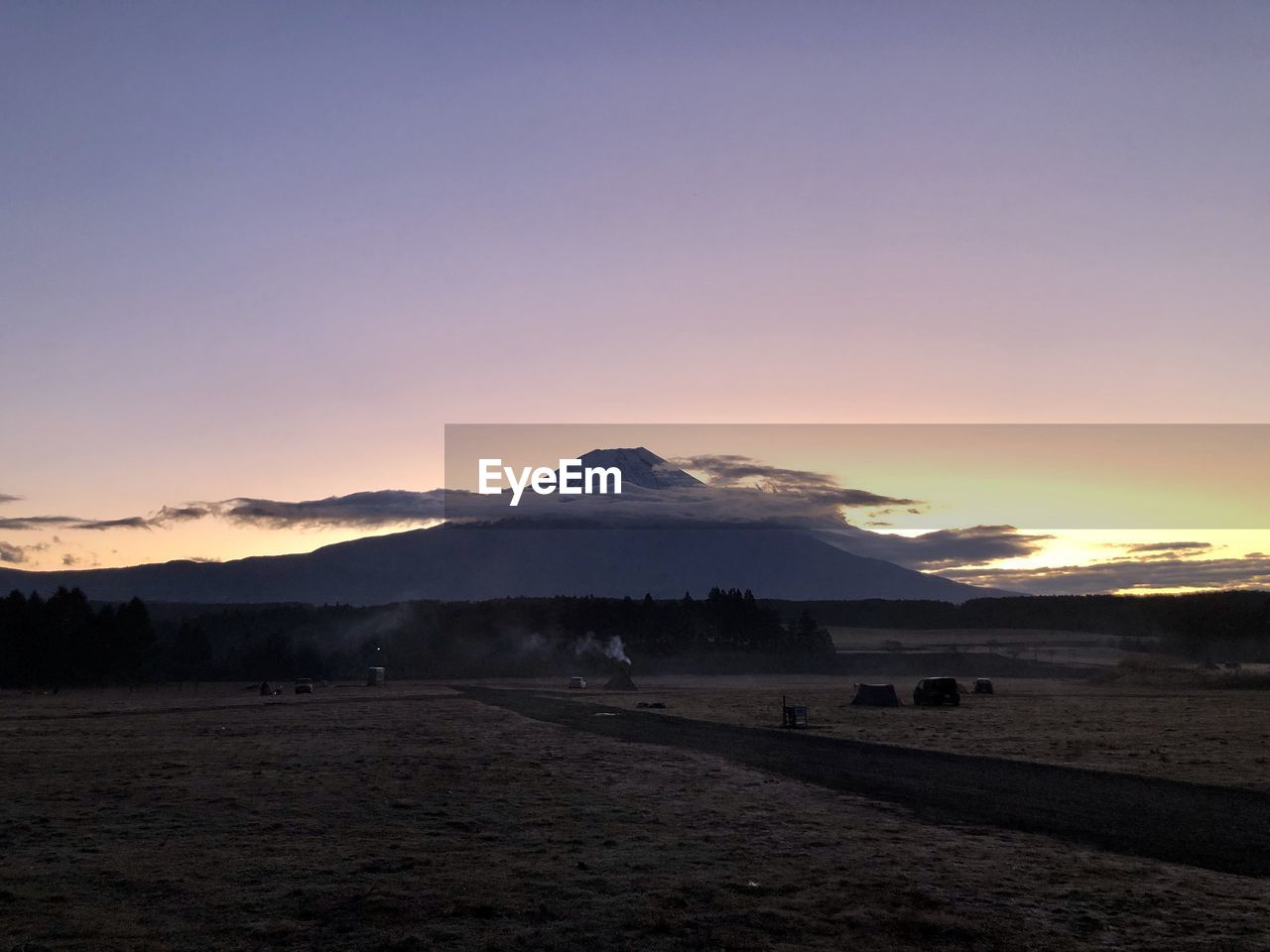 Scenic view of field against sky during sunrise, mt.fuji