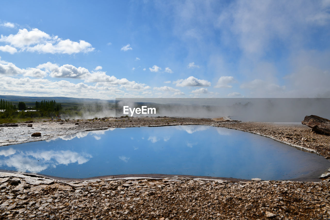 SCENIC VIEW OF LAKE AGAINST BLUE SKY