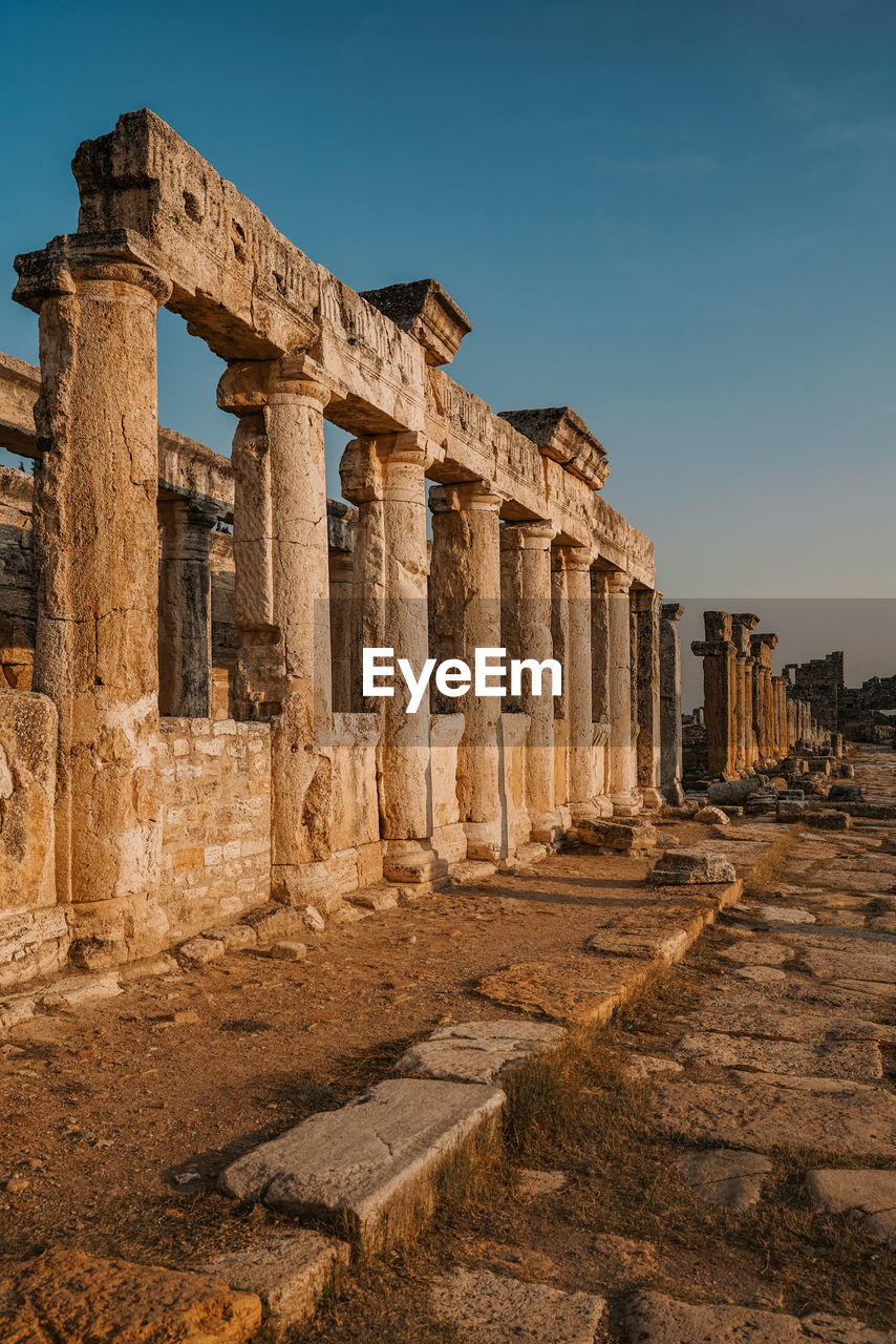 Roman amphitheater in the ruins of hierapolis, in pamukkale, turkey. unesco world heritage in turkey