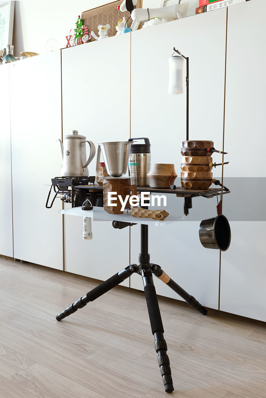 View of eating utensils on shelf