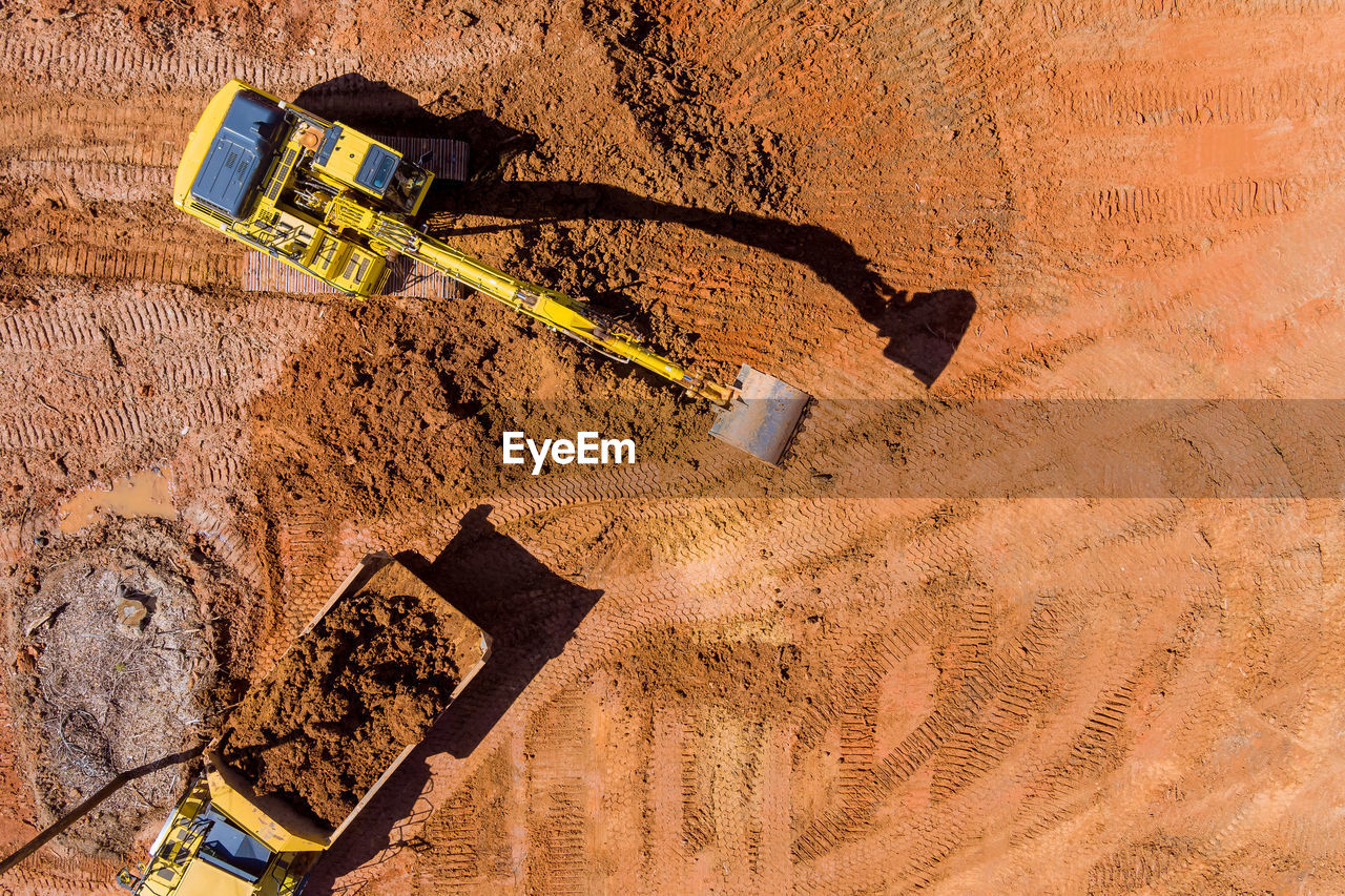 Aerial view of construction machinery