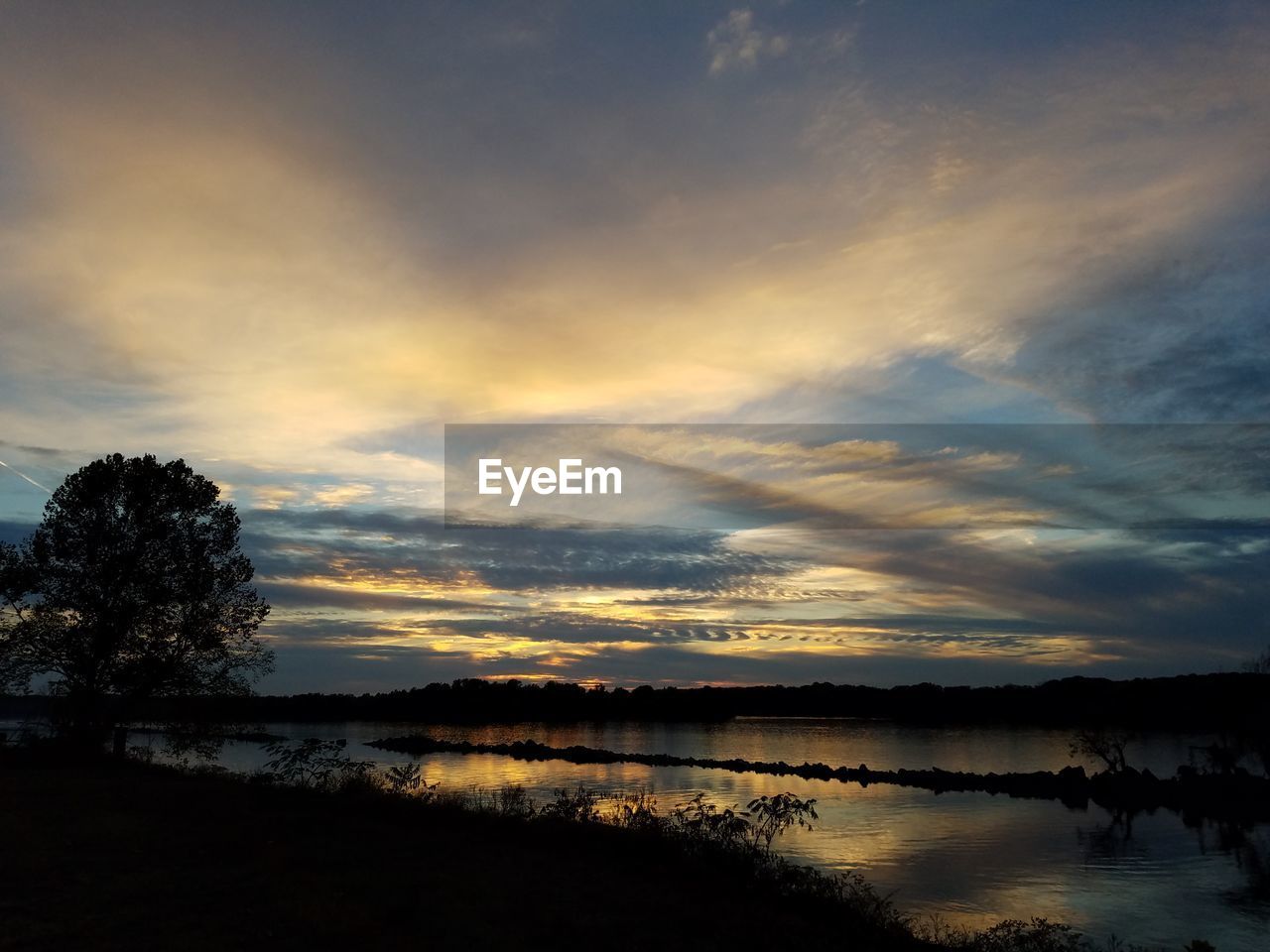 Scenic view of lake against sky during sunset