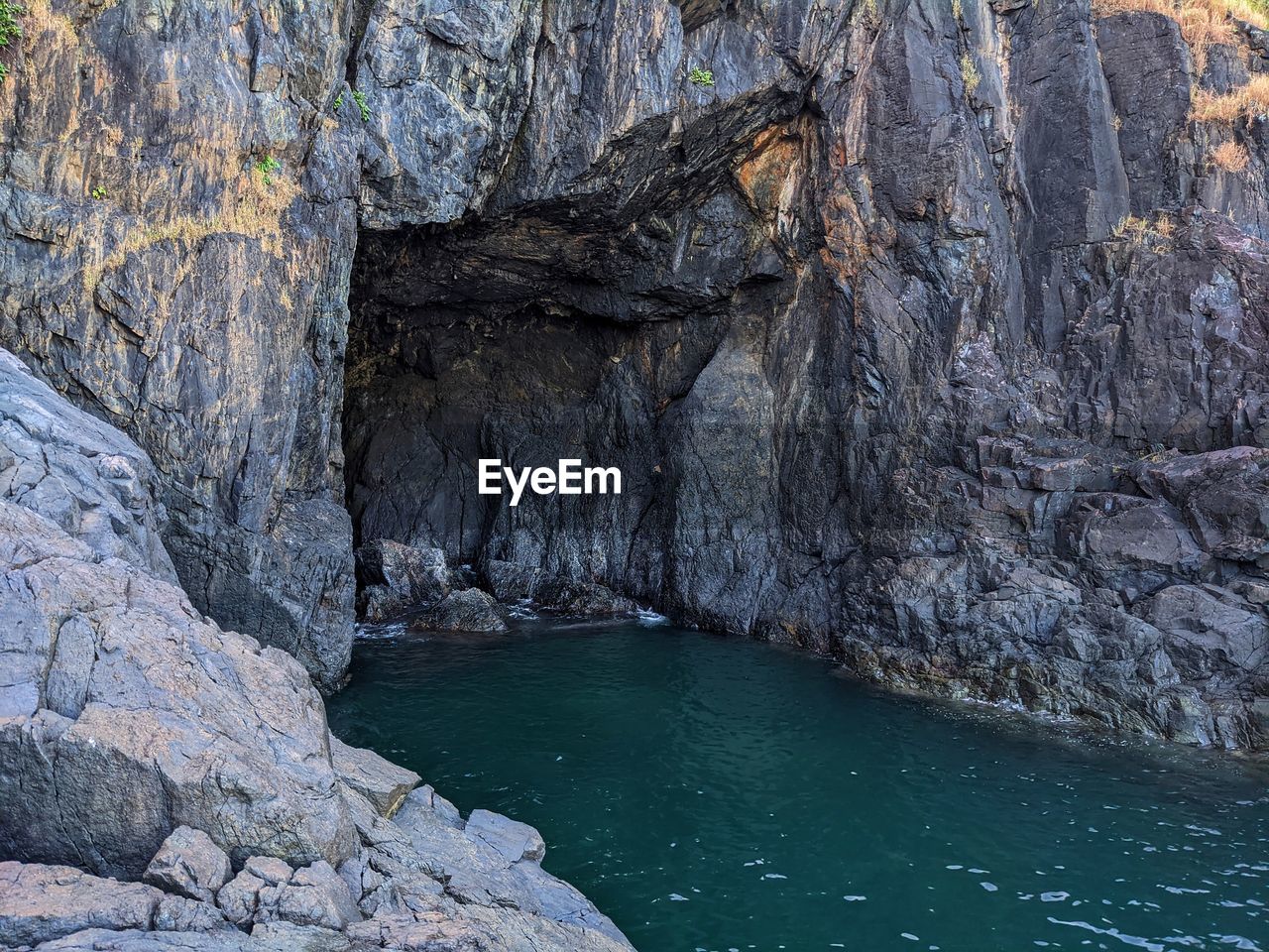 Sea cave inside cabo de rama fort facing the arabian sea.