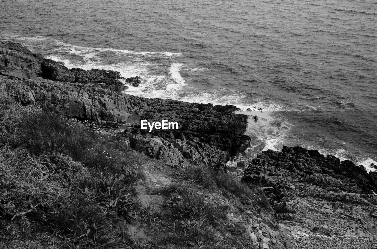 High angle view of bracelet bay coastline