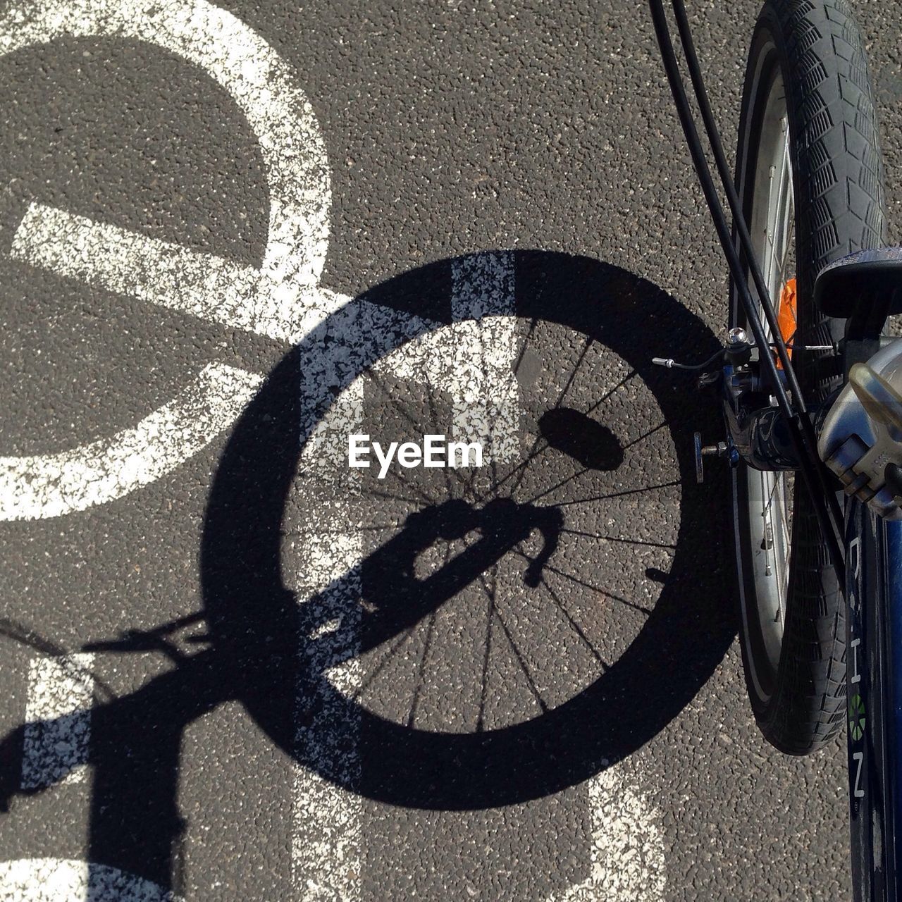 High angle view of bicycle on bike lane