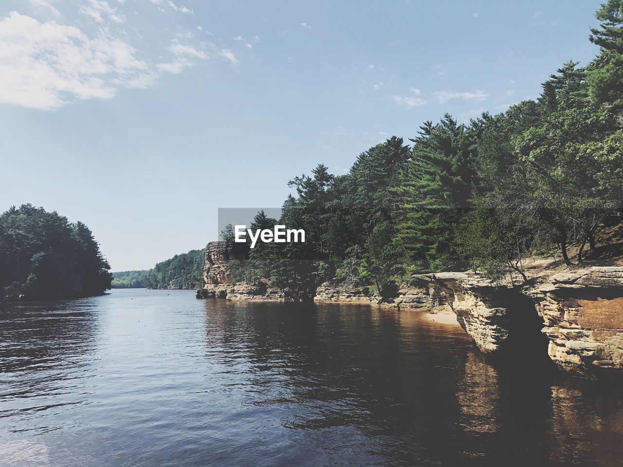 River amidst trees in forest against sky