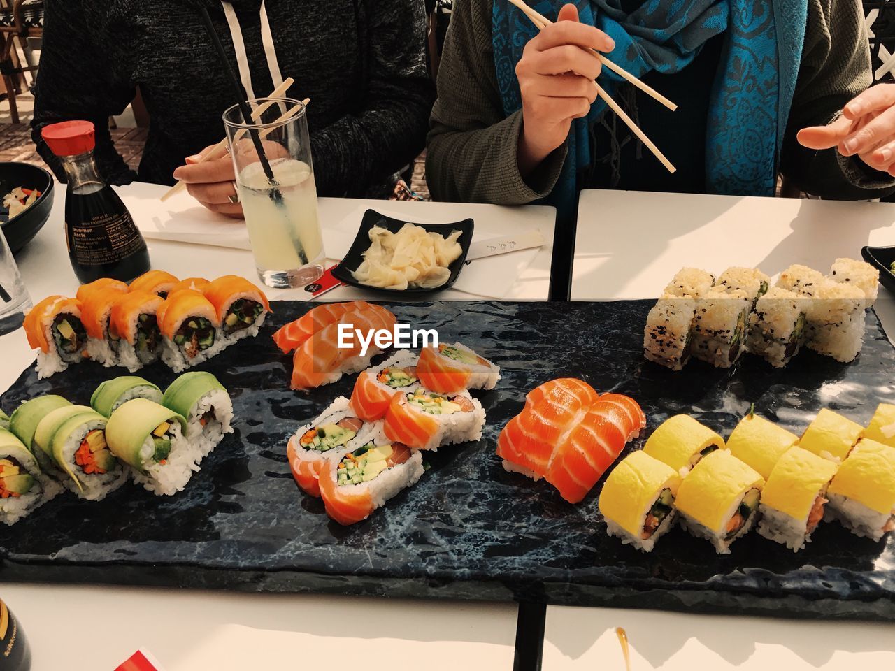 Close-up of sushi served on table