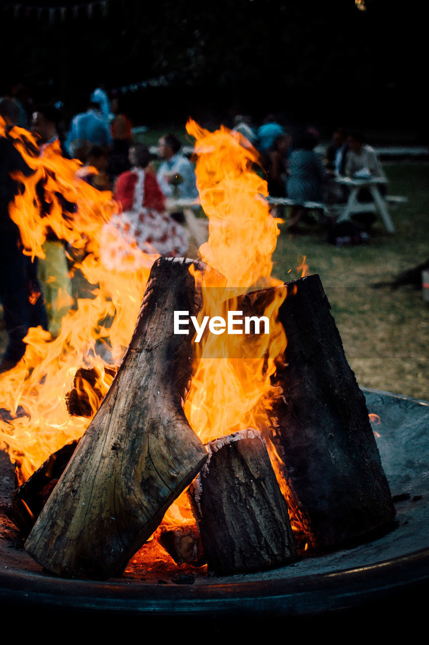 Close-up of bonfire at night