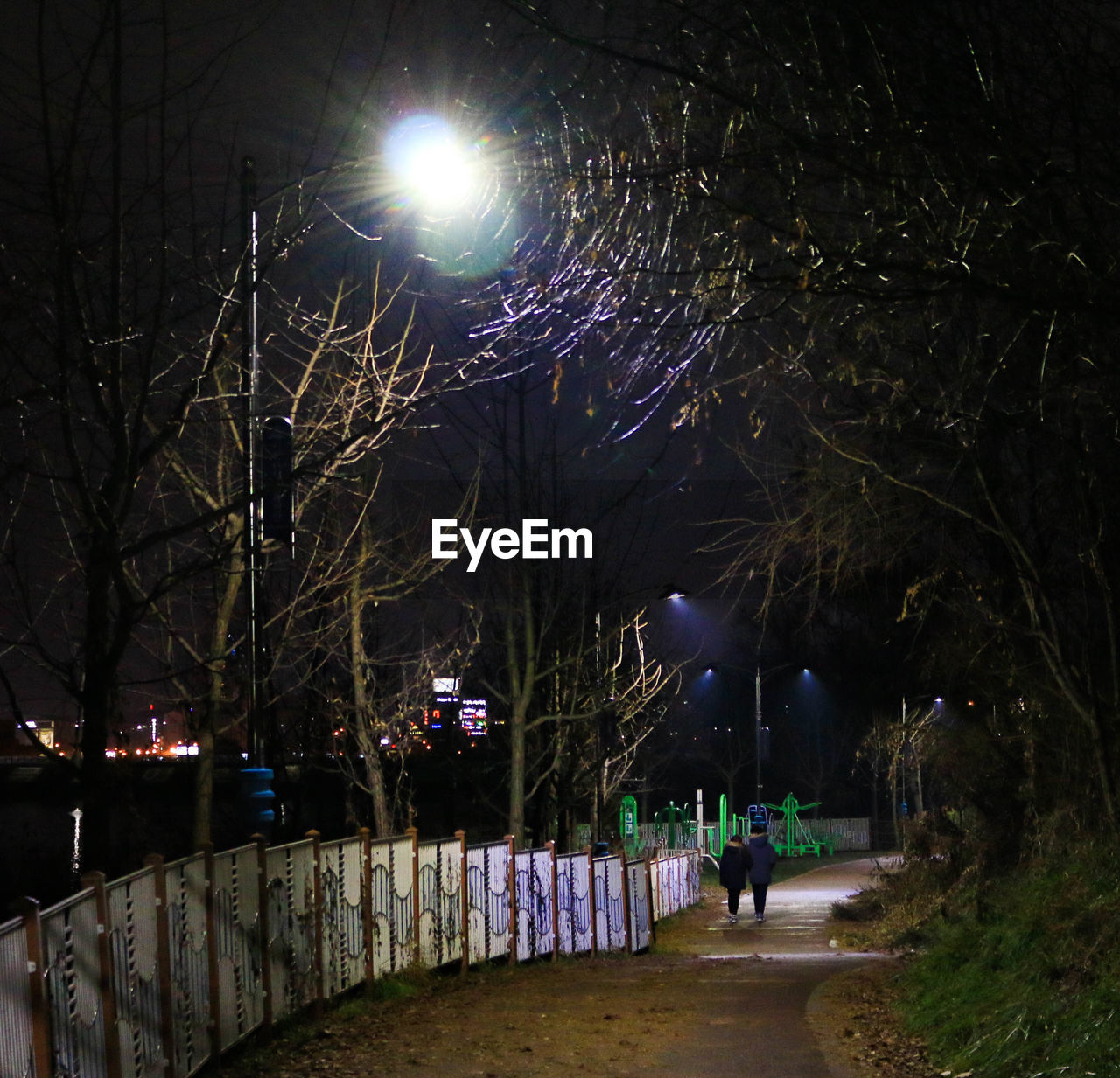 People walking on street at night