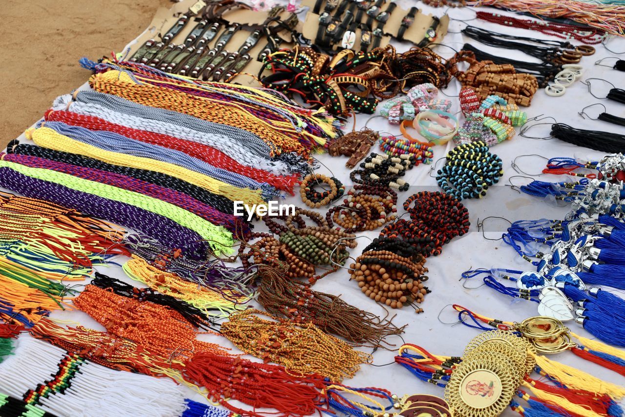 High angle view of multi colored decorations for sale in market