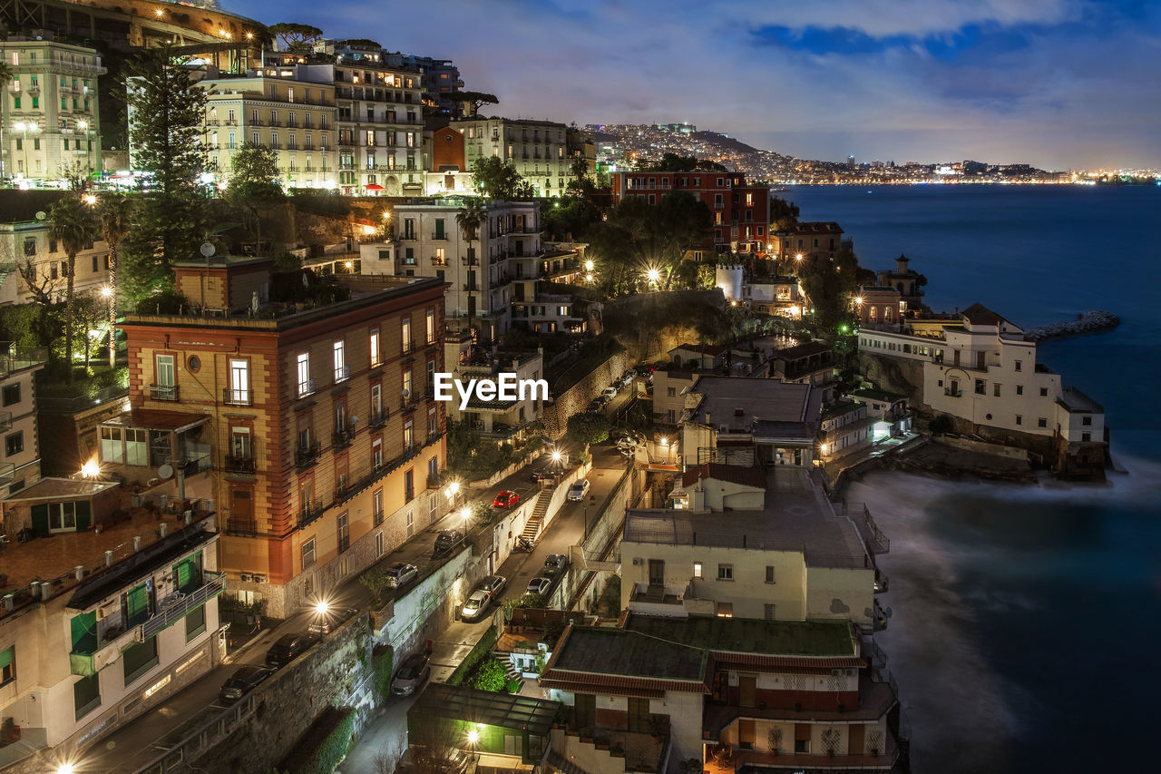 High angle view of buildings in city