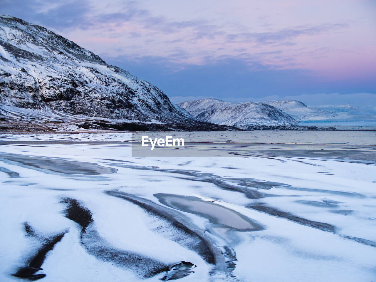 Scenic view of snow covered mountains against sky