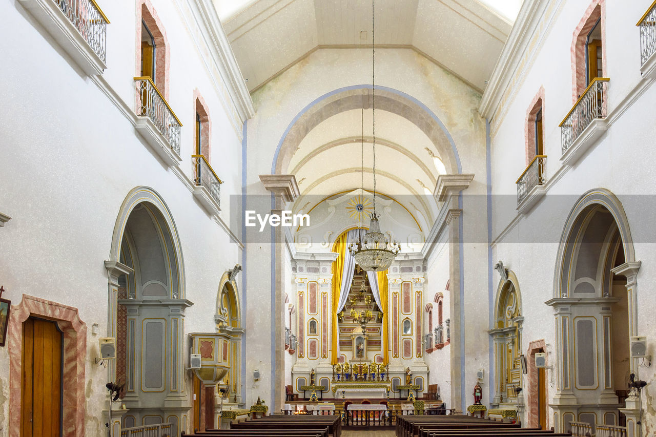 Interior of historic colonial church on paraty city