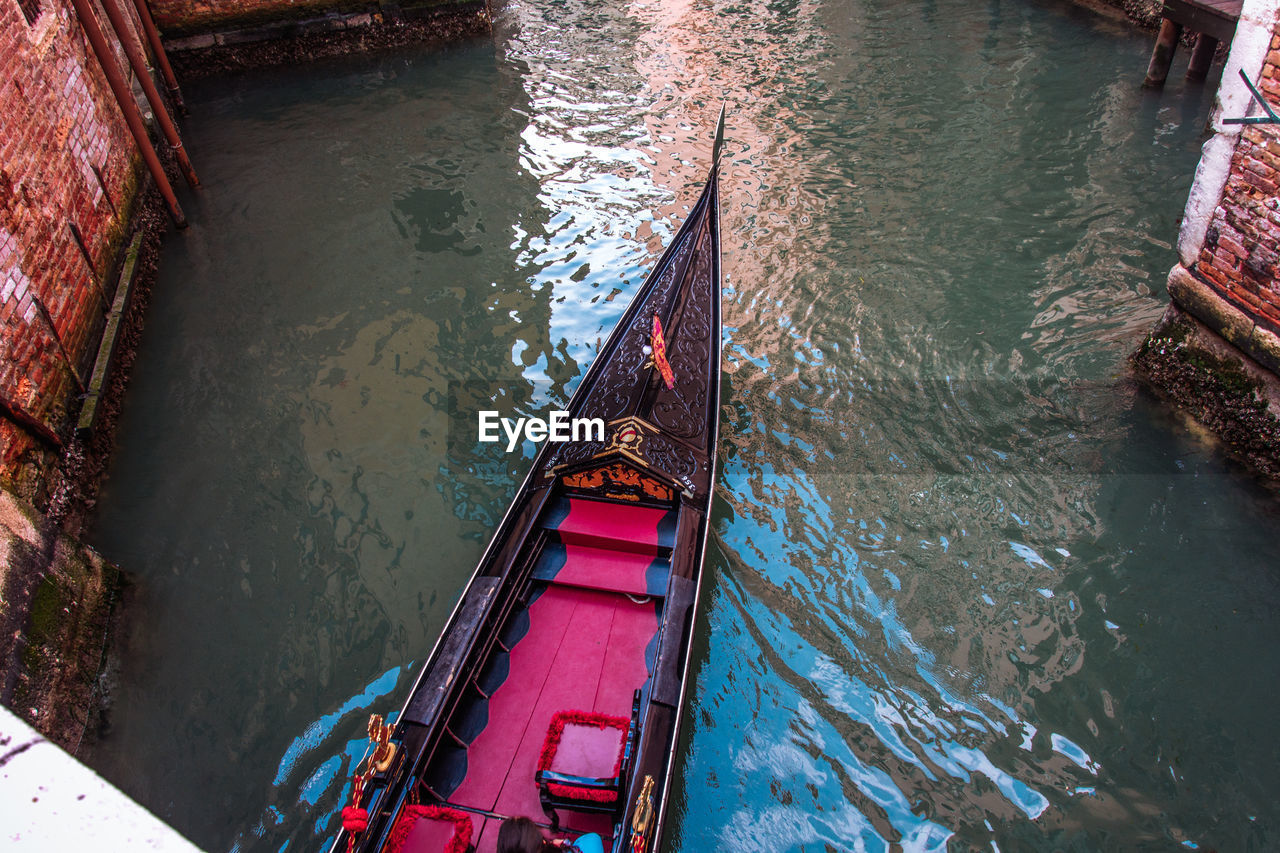 High angle view of gondola in canal