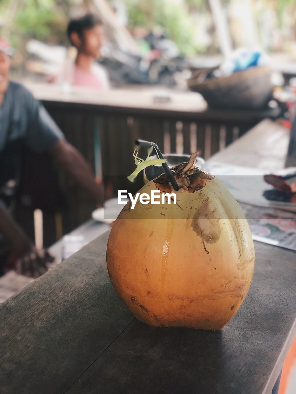 Close-up of coconut on table