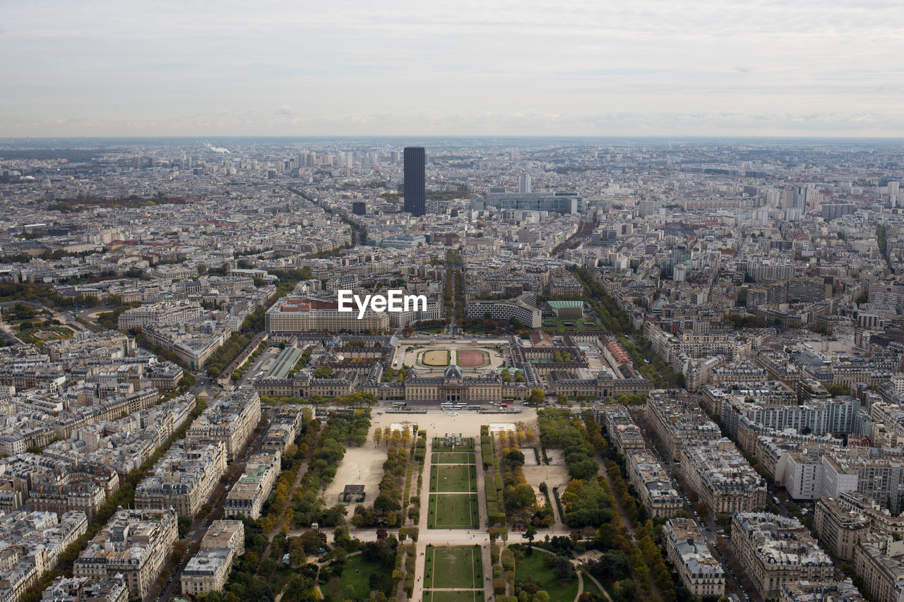 High angle view of champ de mars amidst cityscape