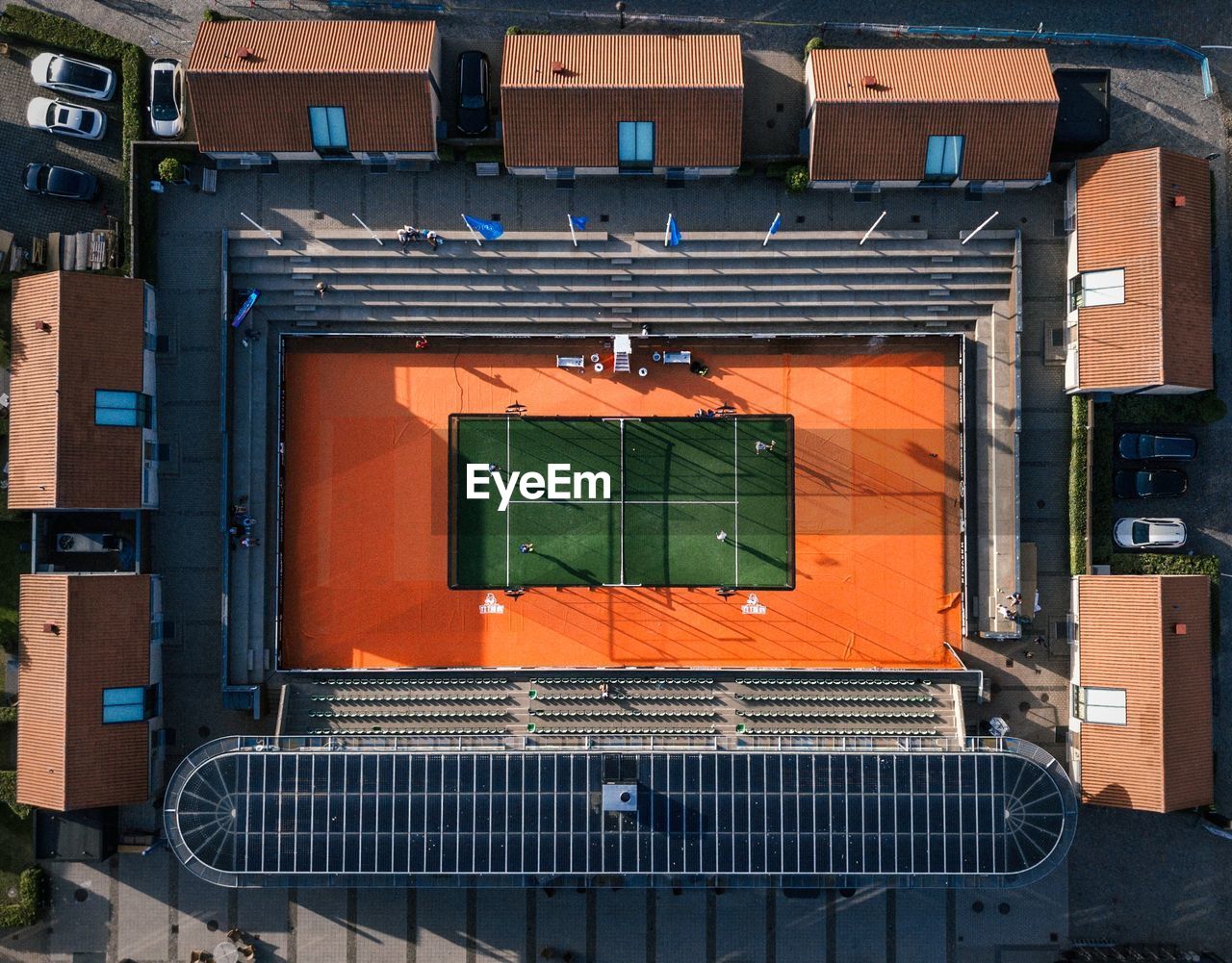 Directly above shot of sports field in city