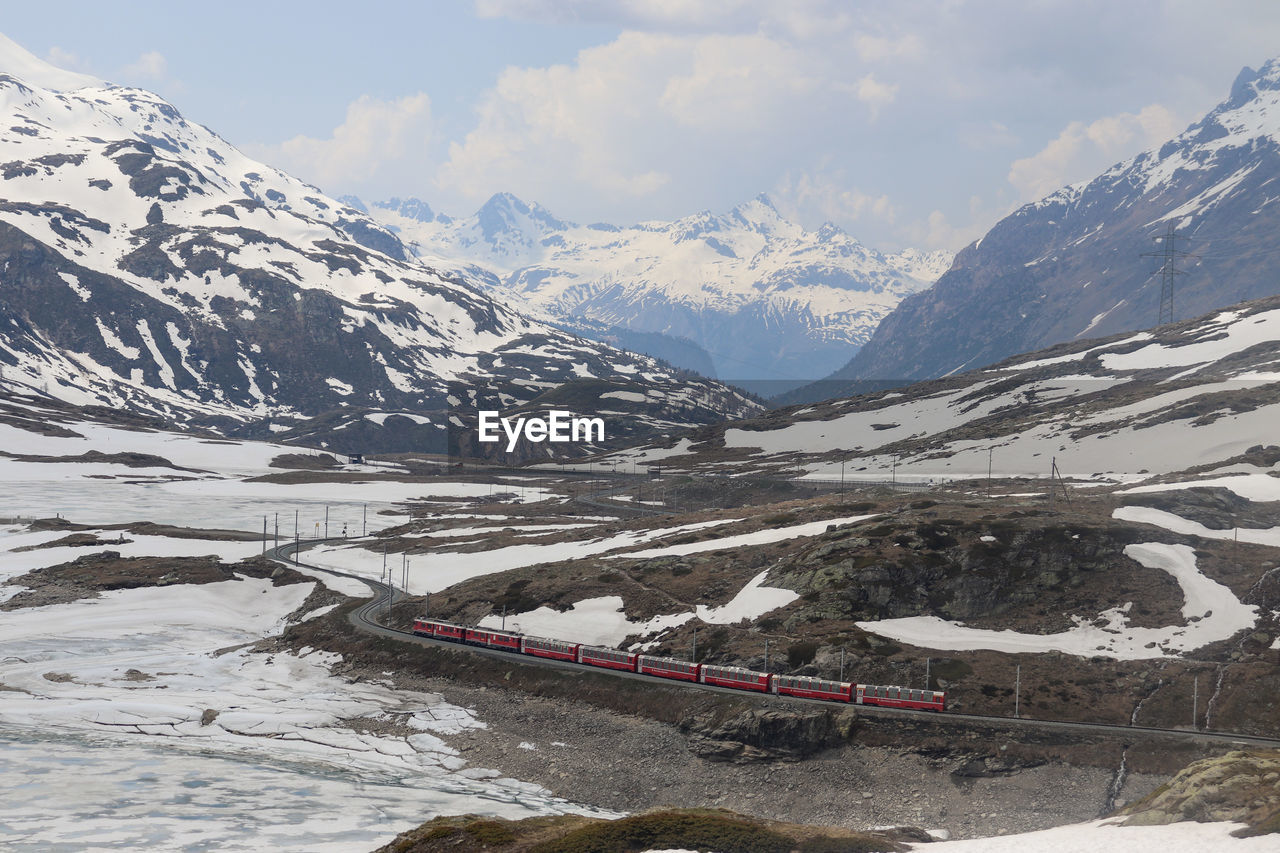 Scenic view of snowcapped mountains against sky