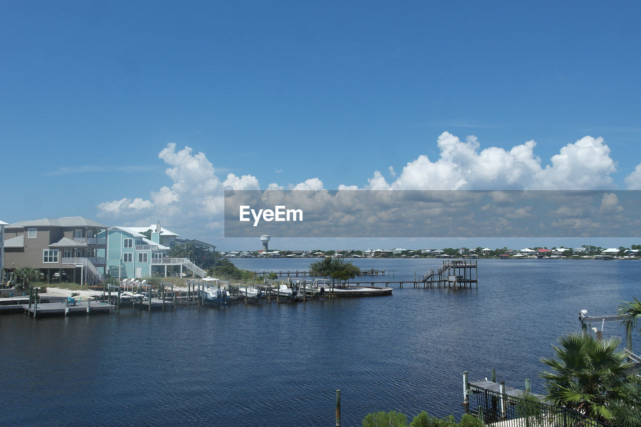 SCENIC VIEW OF SEA AGAINST BUILDINGS IN CITY