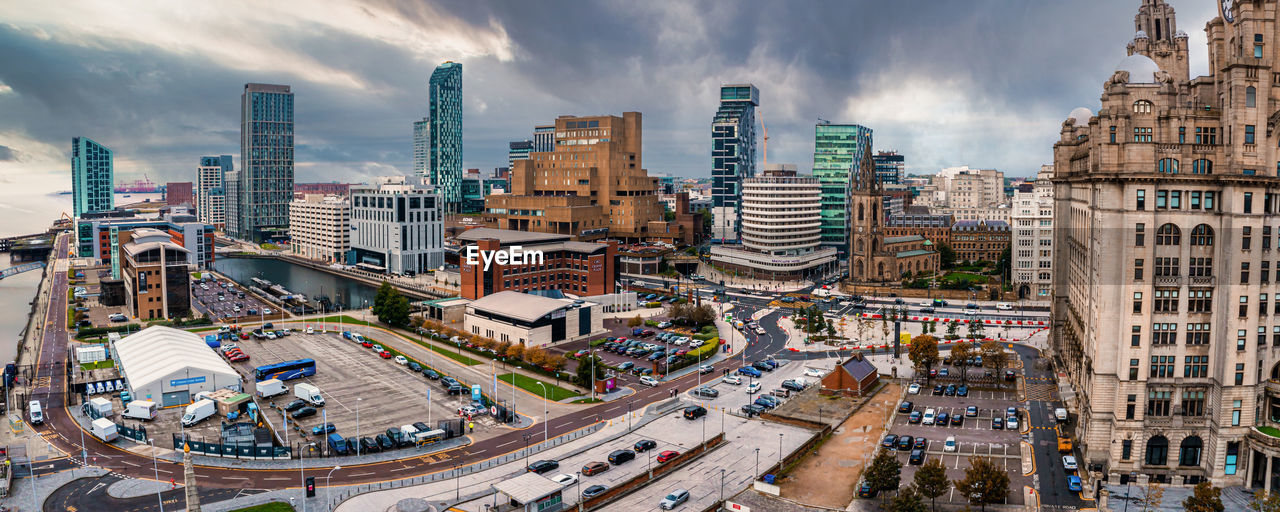 Aerial view of the liverpool skyline in united kingdom