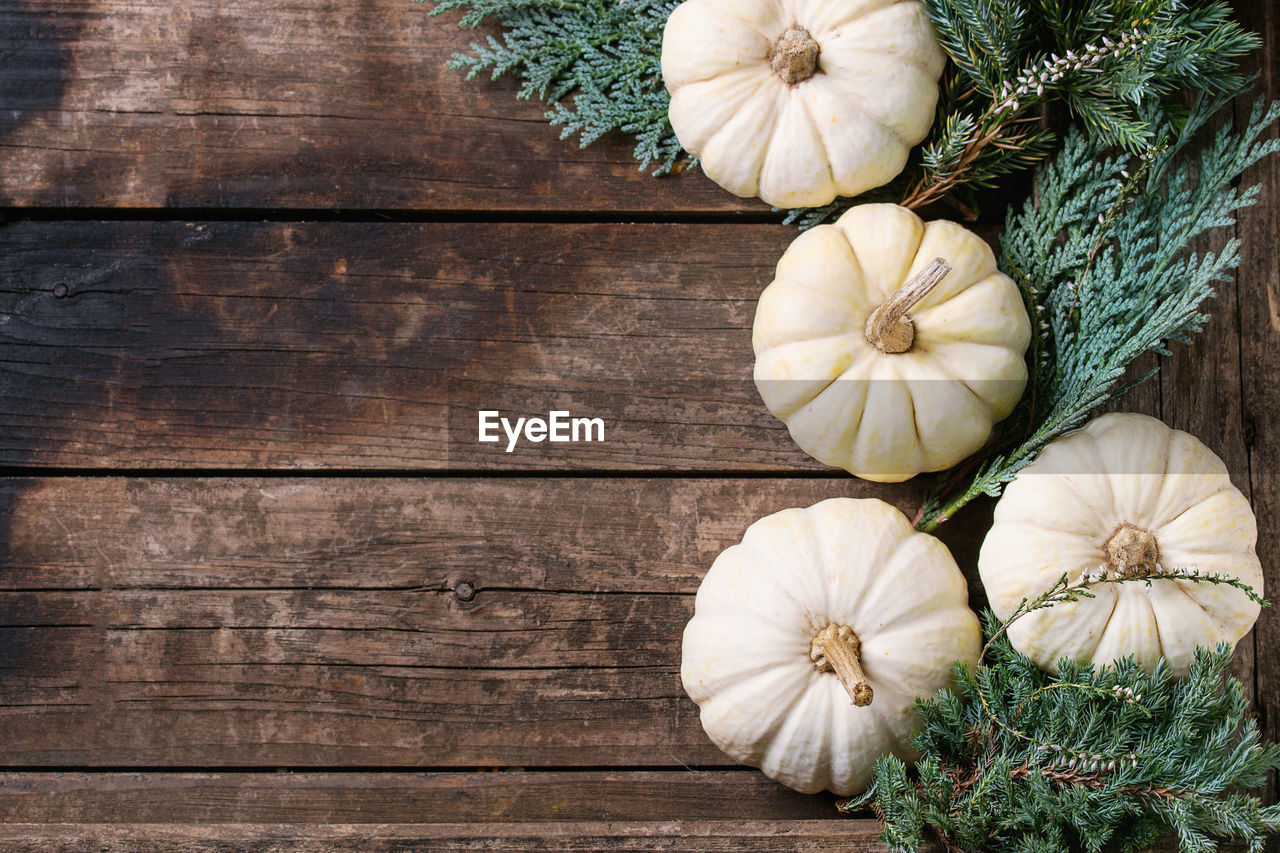 Directly above shot of pumpkins on table