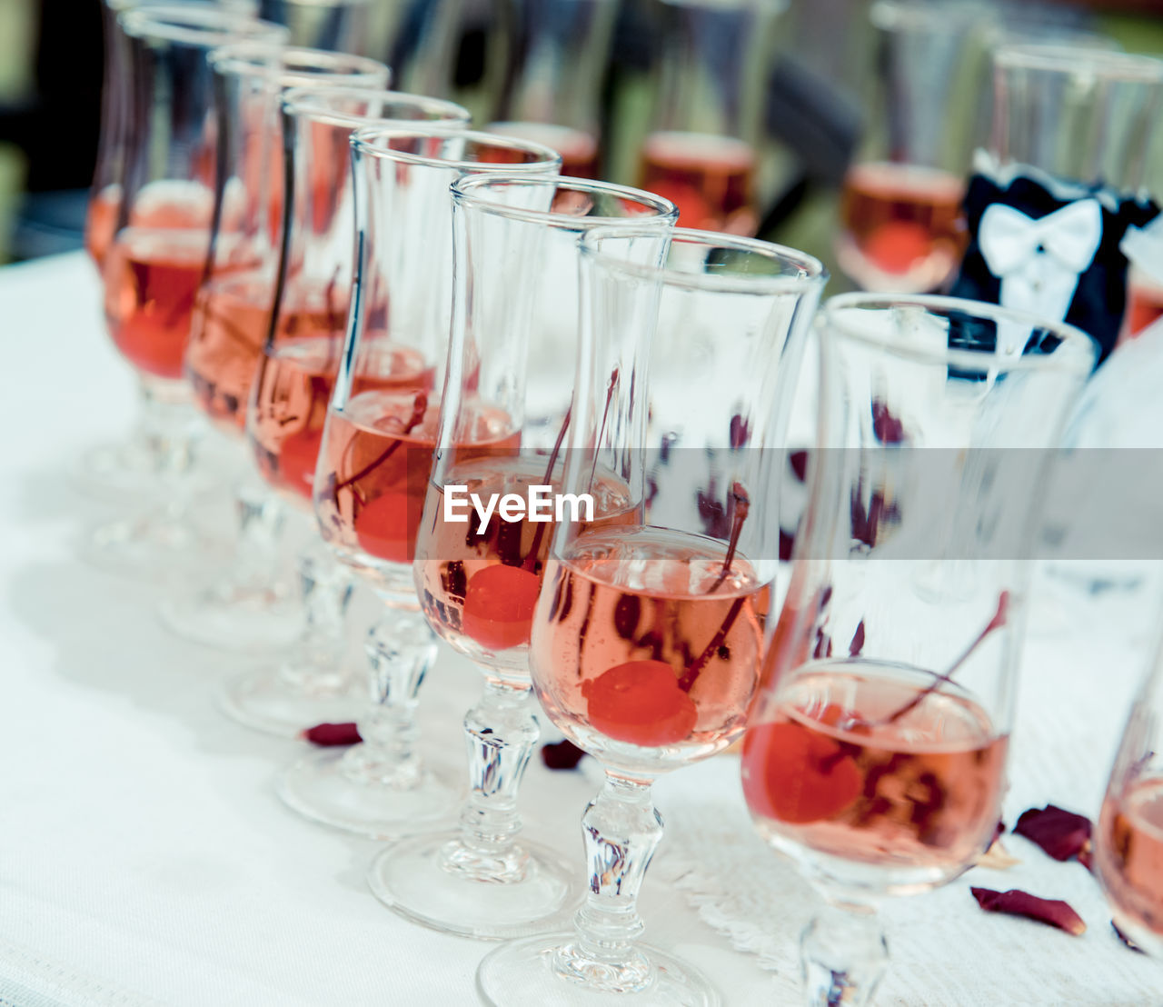 Close-up of drink in glasses on table