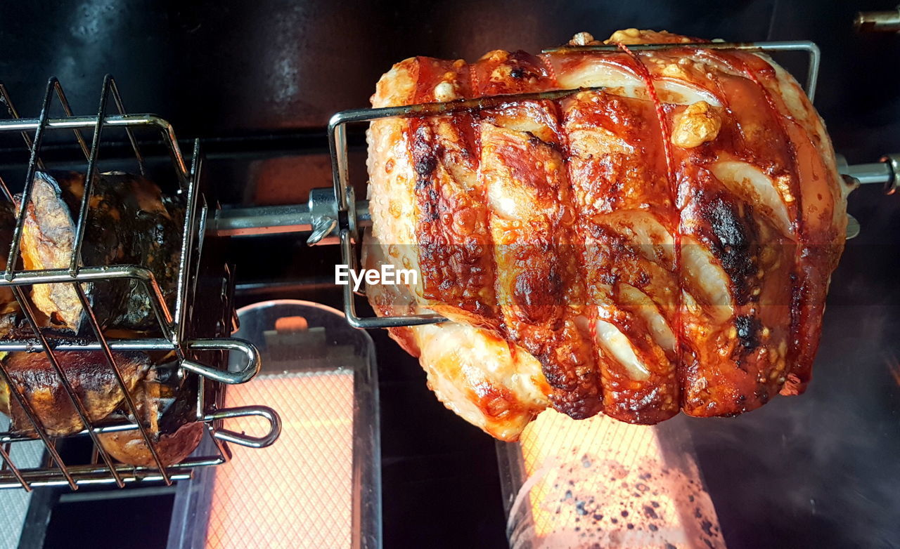 Close-up of meat on barbecue grill