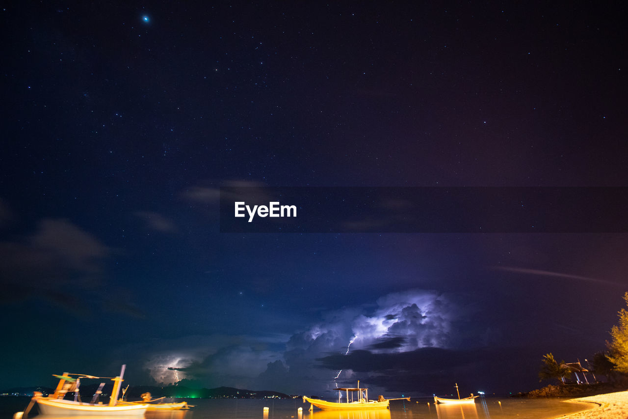 Natural scenery, sea, mountains and lightning phenomenon in thailand.