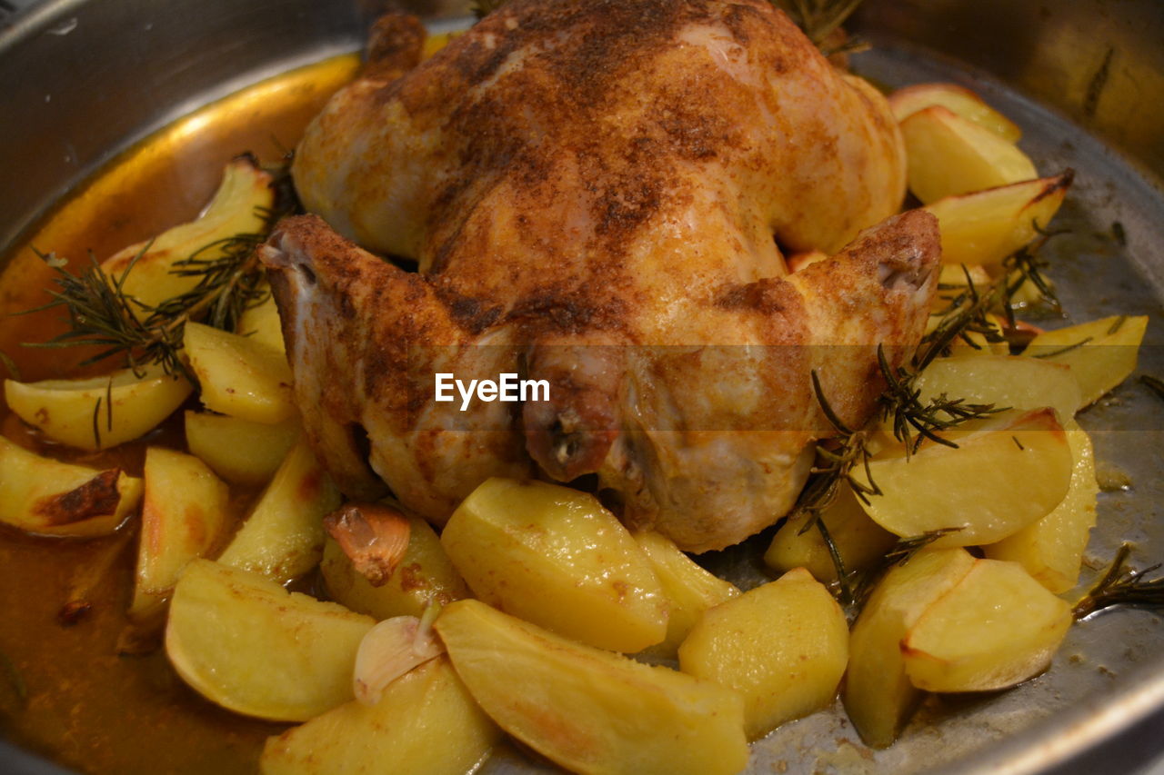 Close-up of turkey meat in container