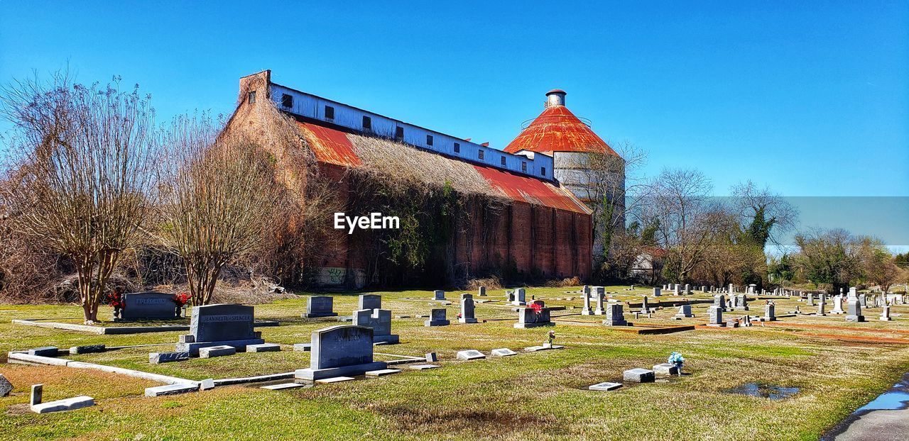 View of cemetery against clear sky