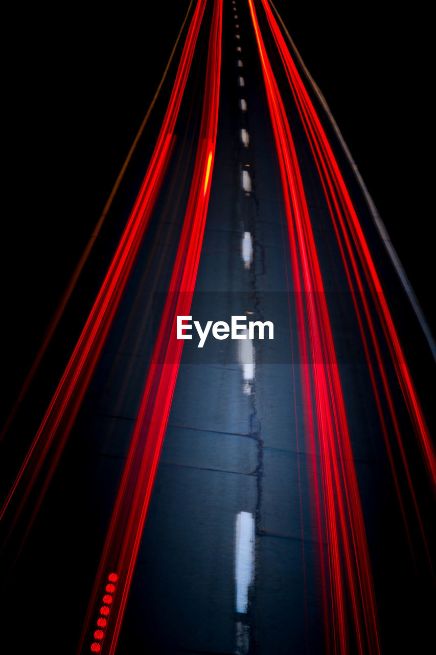 Light trails on road at night