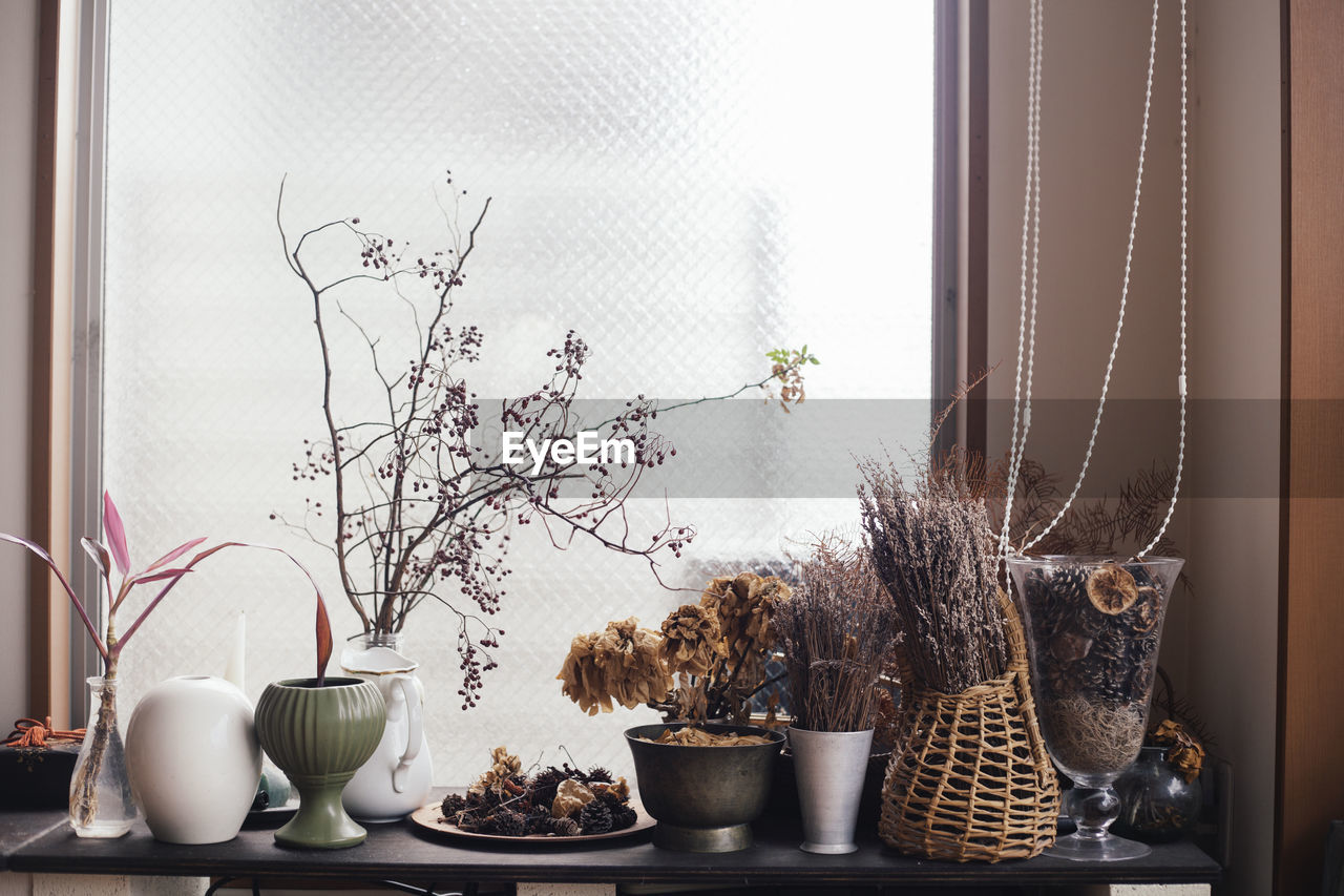 Dry plants on table at home