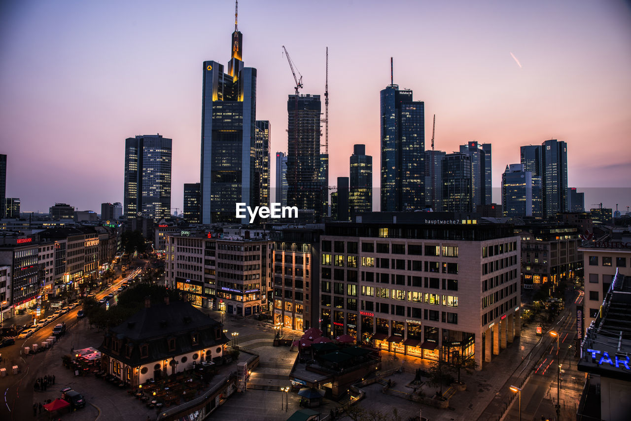 High angle view of buildings in city