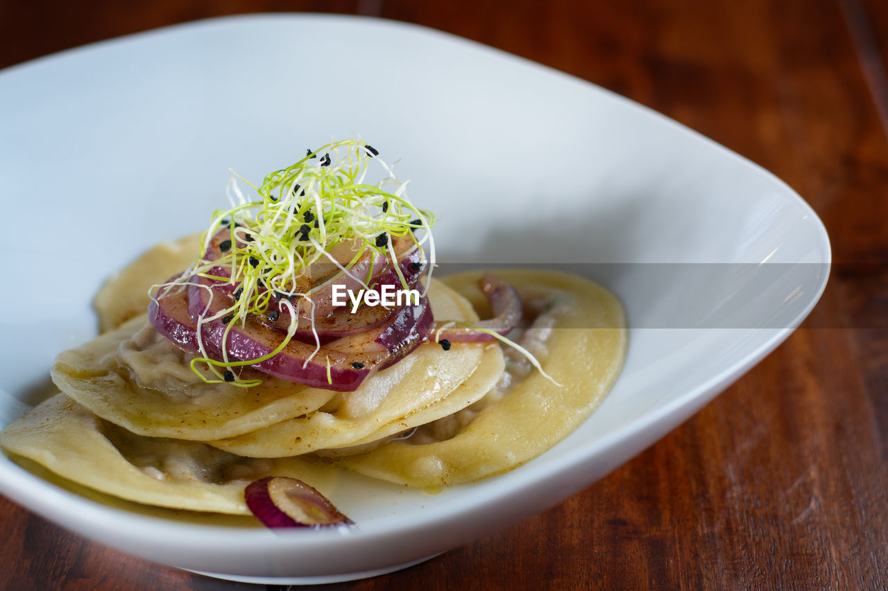 Close-up of meal served in plate