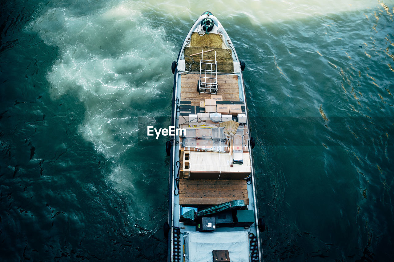 High angle view of ship in sea