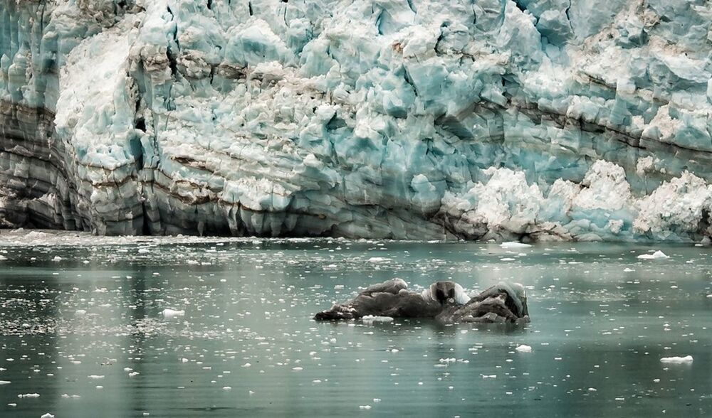 Scenic view of glacier ice cliff