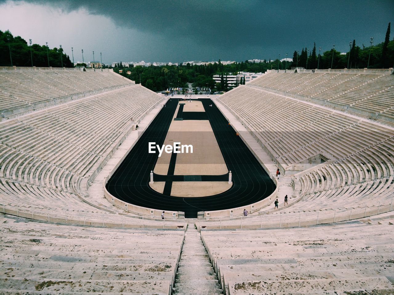 High angle view of stadium in city