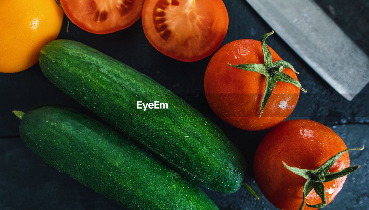 High angle view of vegetables on table