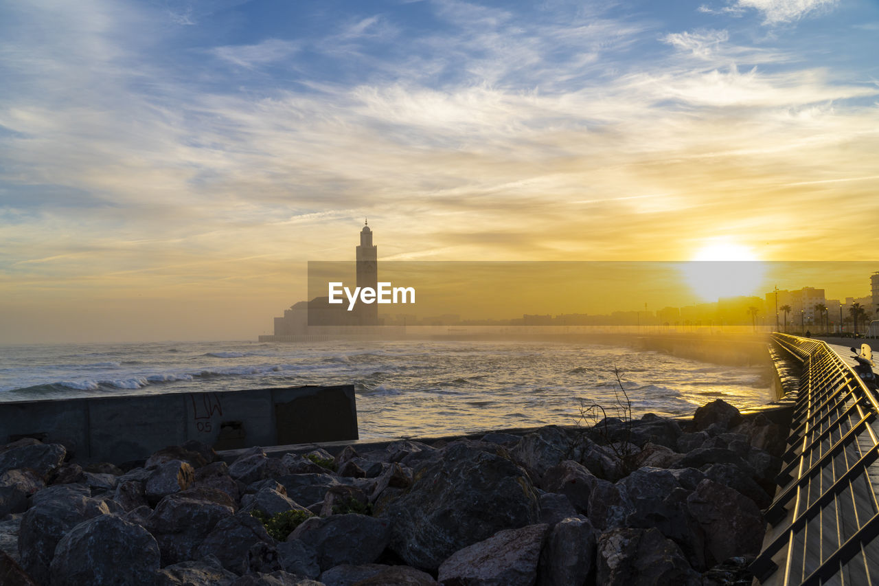 Scenic view of hassan ii mosque at sunrise - casablanca, morocco