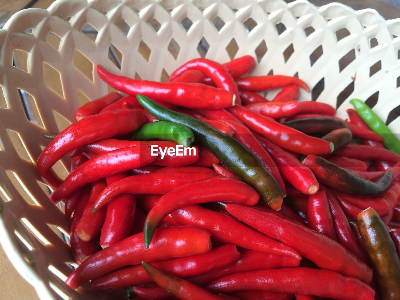 Close-up of red chili peppers in bowl