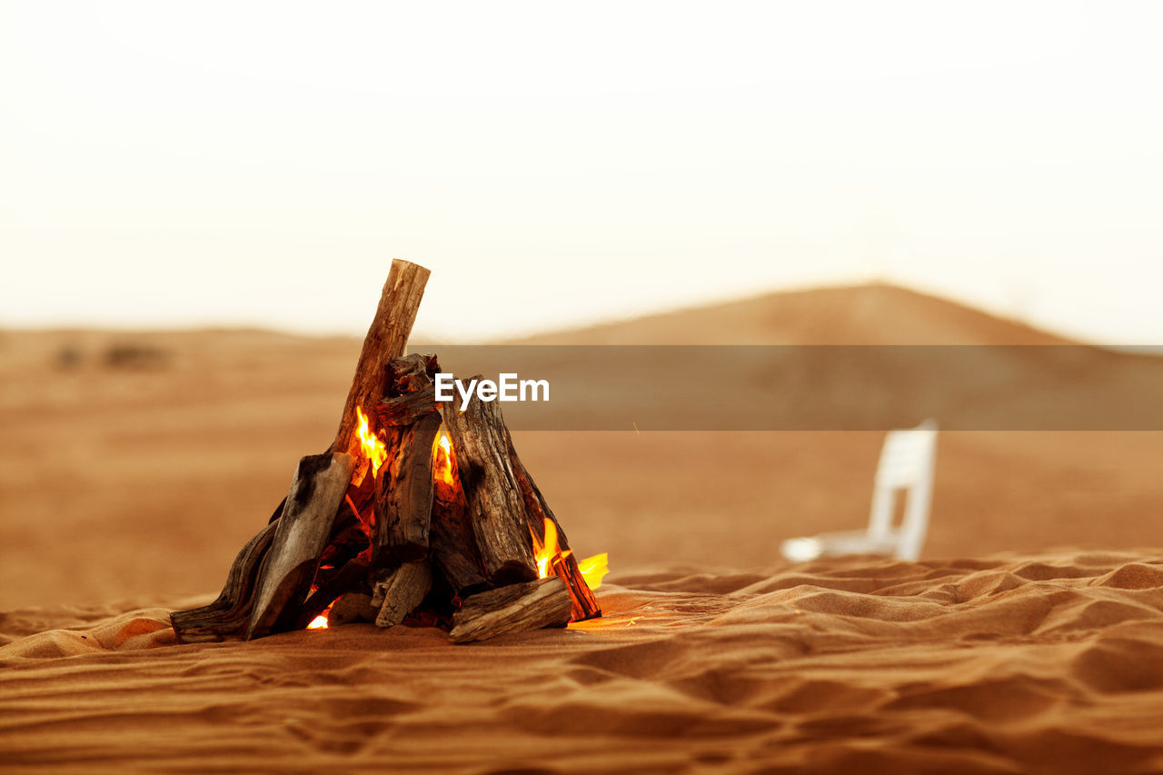 Beautiful bonfire in the desert, rest in the uae, ramadan kareem