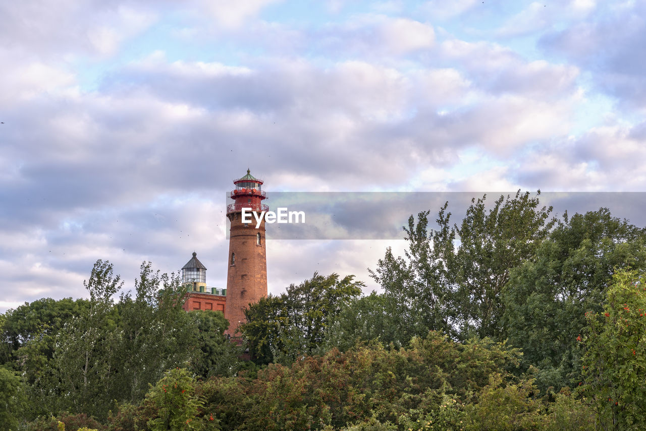 Landscape with cape arkona lighthouse at baltic sea on rugen island, germany. sunny summer scenery.
