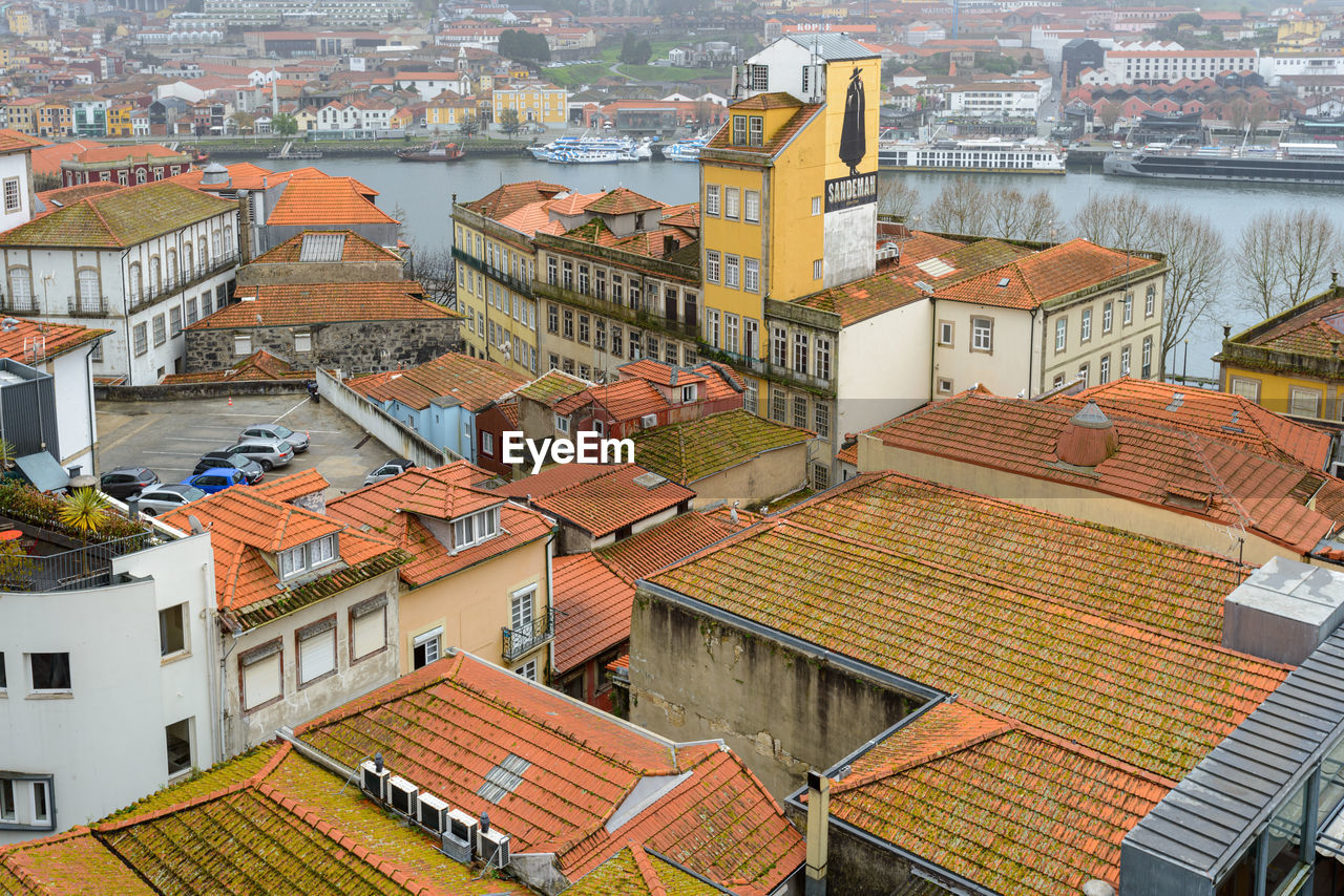 High angle view of buildings in city