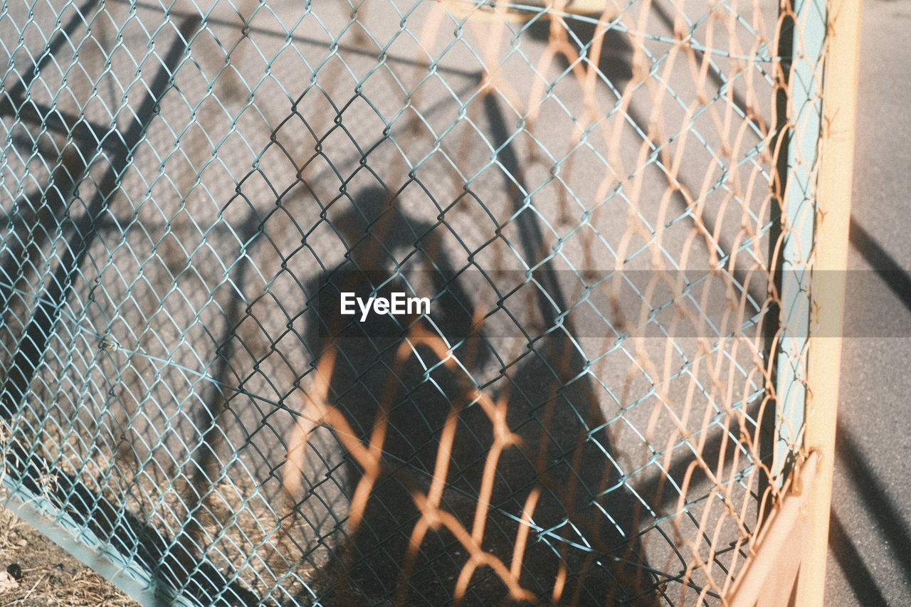 Close-up of chainlink fence in cage at zoo