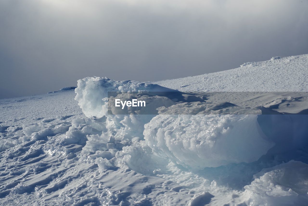 Snow covered landscape against sky