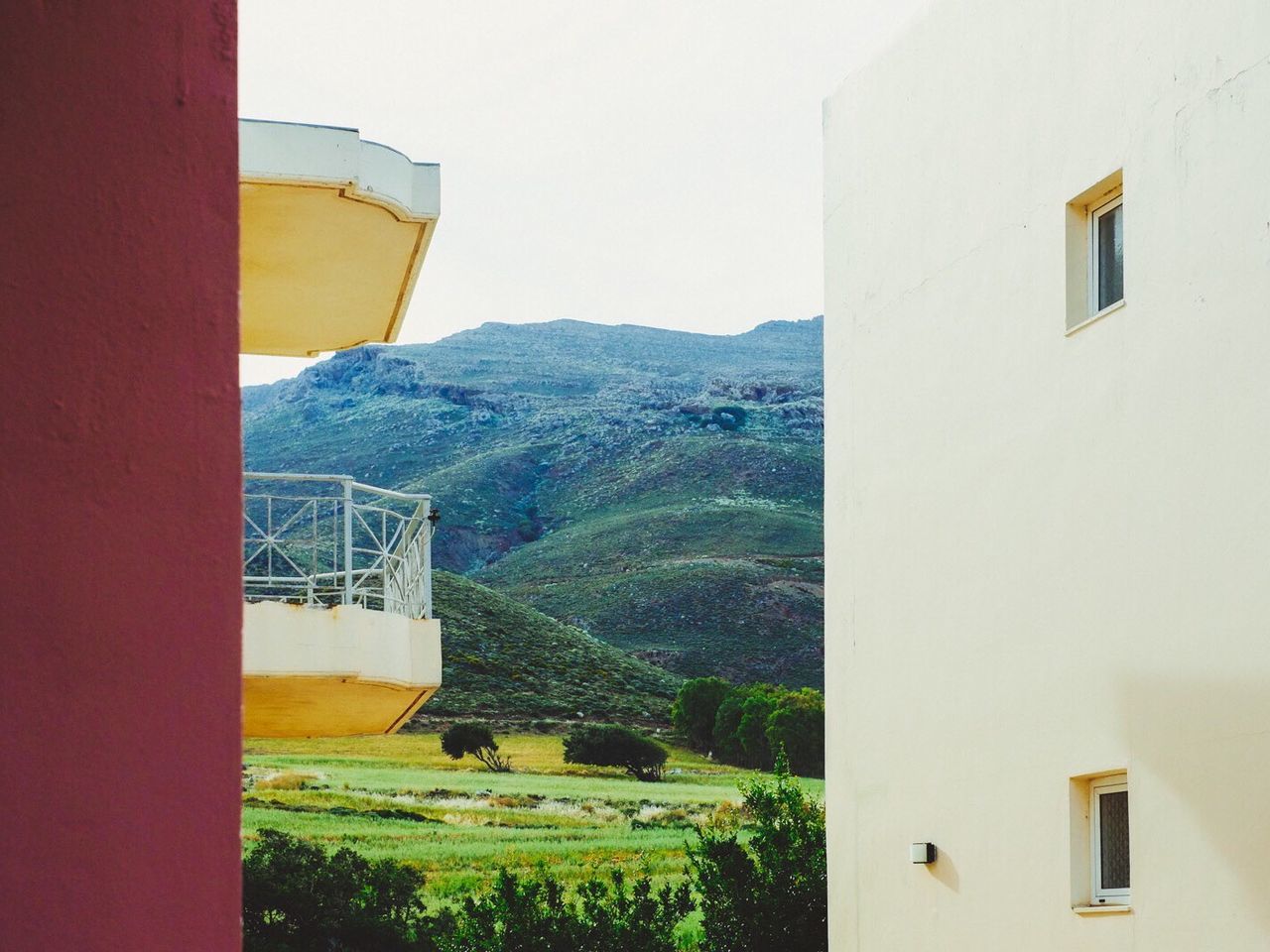 View of mountain from buildings