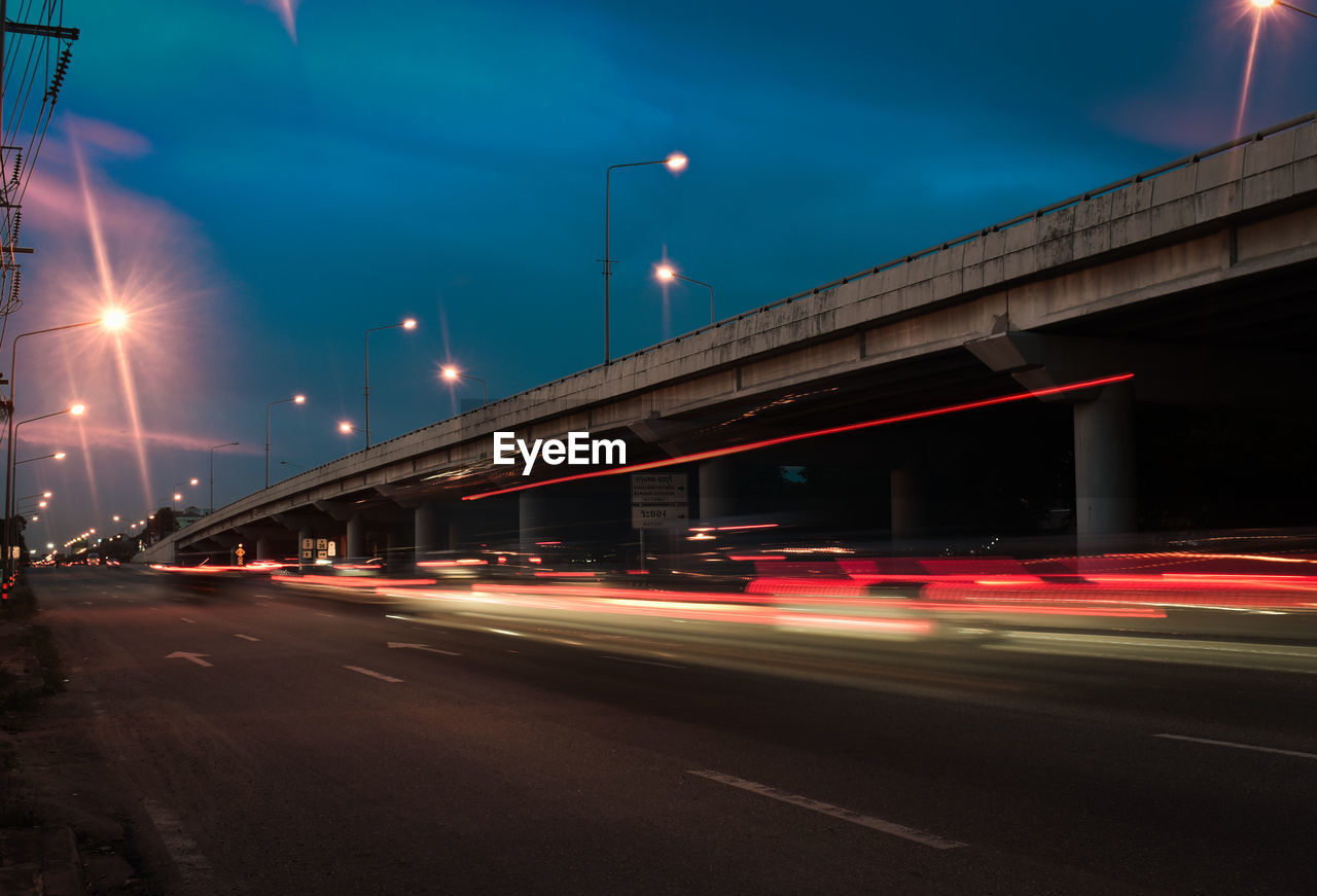 Light trails on street at night