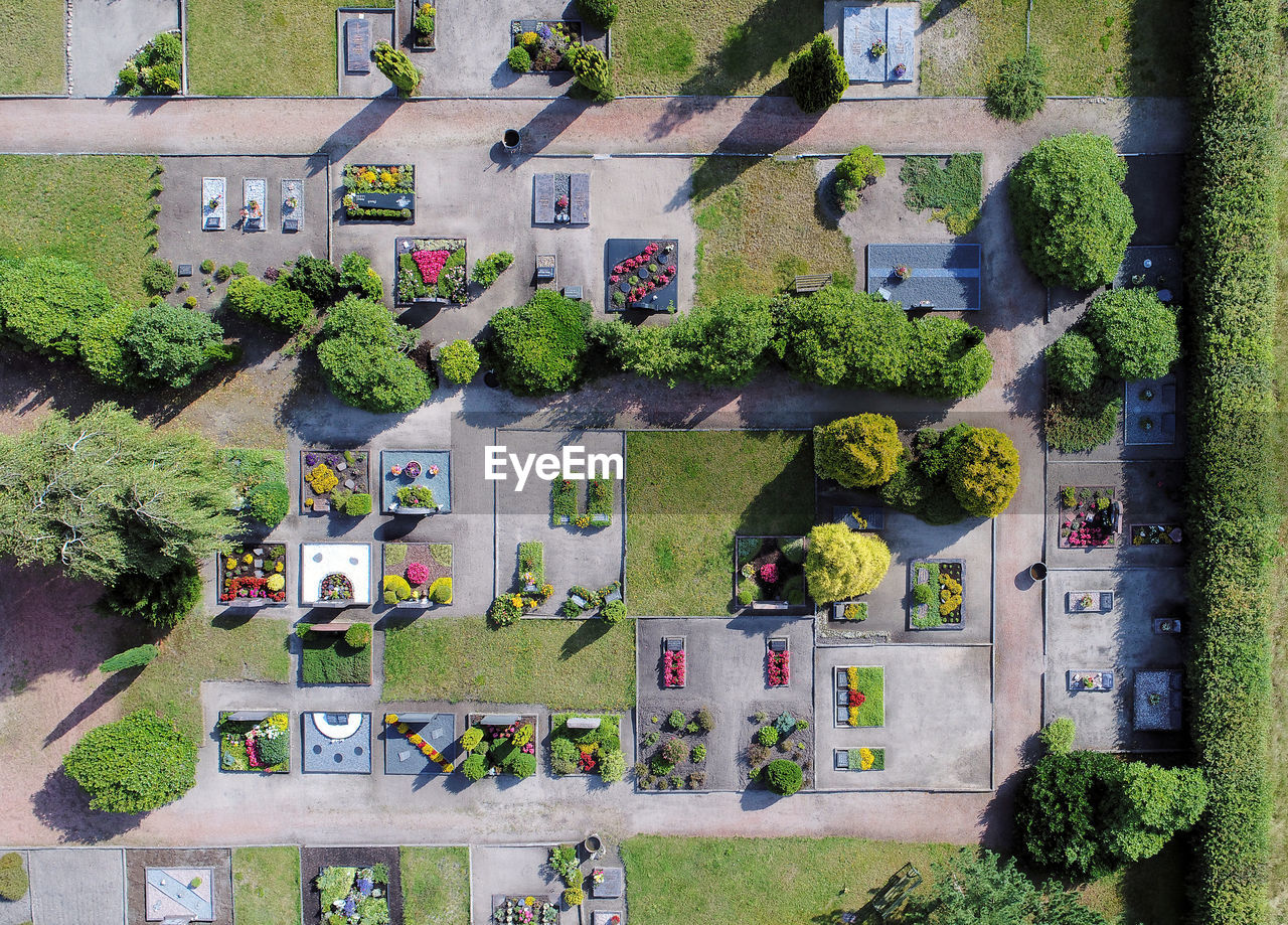 Aerial view of graveyard