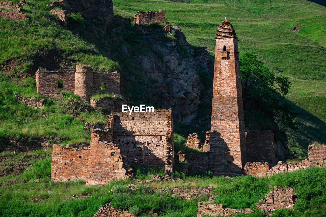 Old ancient historical towers of the chechens in the caucasus mountains