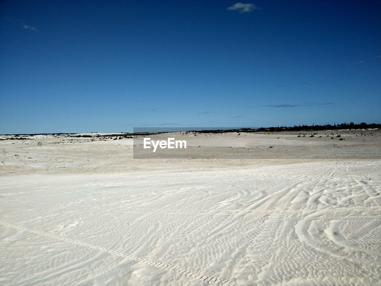 TIRE TRACKS ON SAND DUNE IN DESERT